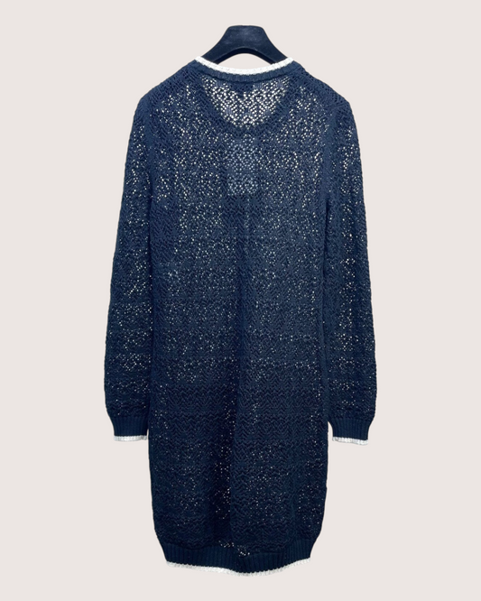 Chanel 24P Contrast-Trim Openwork Mid-Length Dress Black, Beige/Ecru FR 36