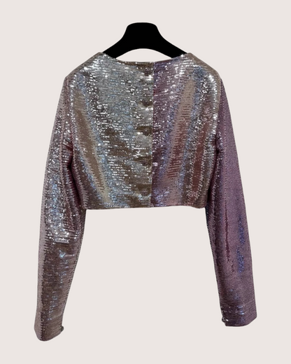 Chanel 24C Sequin Cropped Long-Sleeve Crop Top
