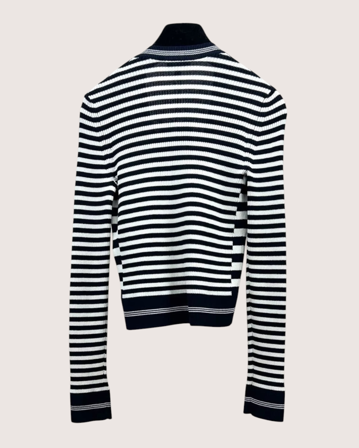 Chanel 23C Striped Cardigan Navy, White FR 34