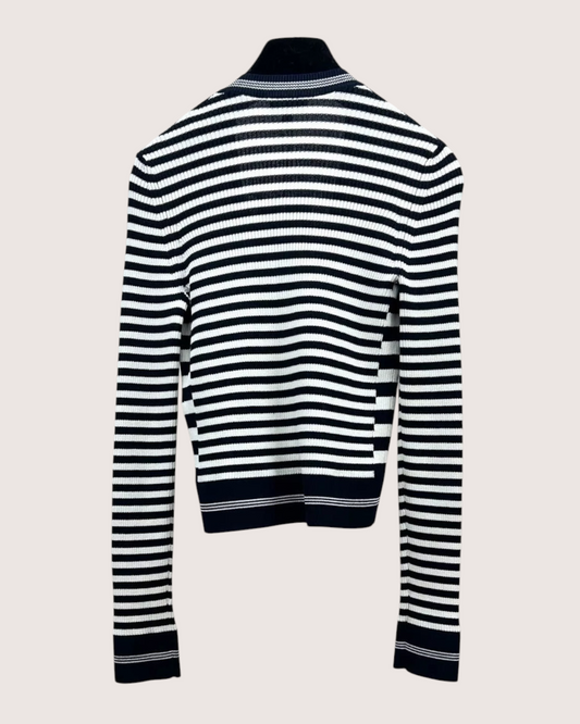 Chanel 23C Striped Cardigan - Navy, White, view 2
