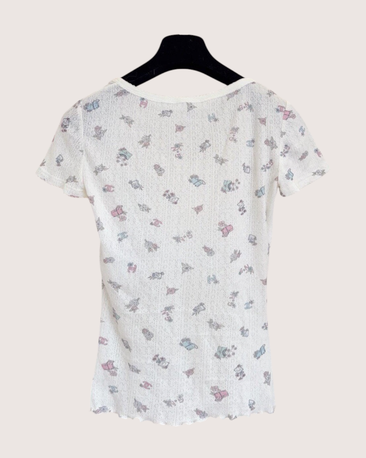 Chanel 24N Coco Neige Floral Openwork Bow Short-Sleeve Top White, Pink, Blue, Multicolor FR 36