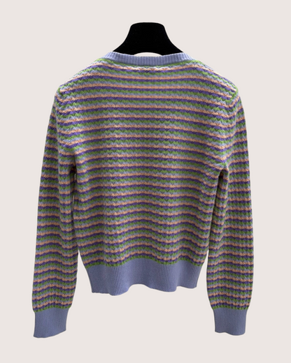 Chanel 24A Striped Cashmere Sweater Blue, Purple, Green, Multicolor FR 34
