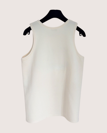 Chanel 20A Wool Ruffled CC Tank Top Beige/Ecru, Black FR 38