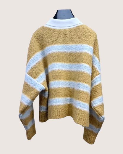 Celine Cropped Striped Polo Sweater Yellow, Blue, White FR 36