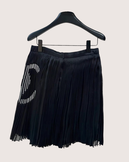 Chanel 22A Pleated Pearl CC Logo Mini Skirt