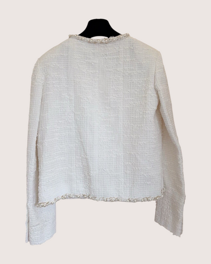 Chanel 25P Chain-Trim Tweed Jacket White FR 34