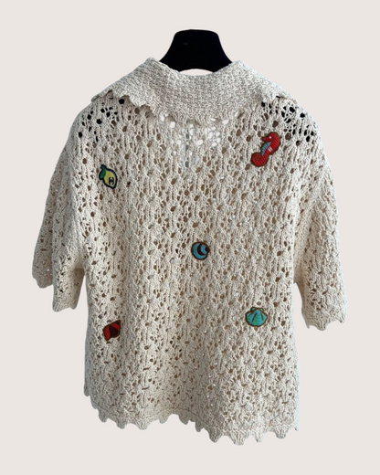 Chanel 26M Coco Beach Crochet Openwork Top Beige/Ecru, Multicolor FR 40