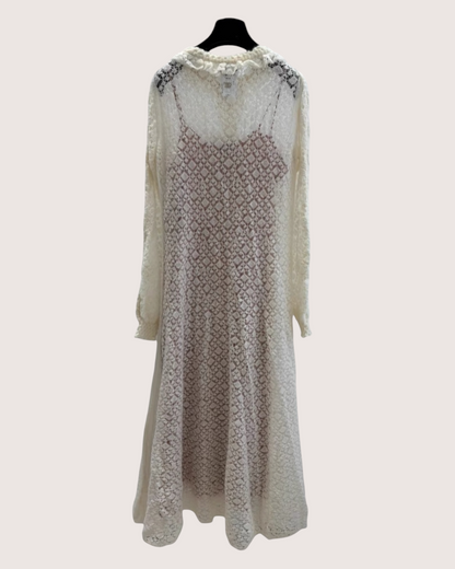 Chanel 23K Crochet Openwork Mid-Length Dress Beige/Ecru FR 36