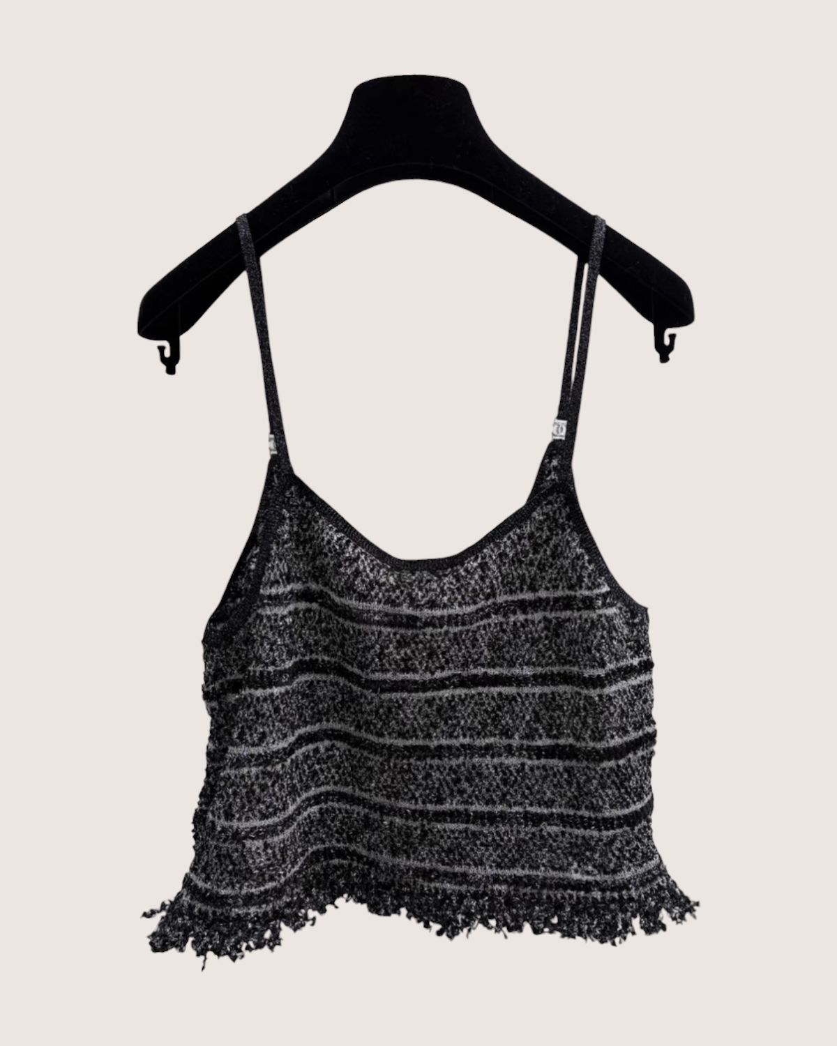 Chanel 26C Striped Crystal Button Strappy Vest Black, White, Silver FR 38