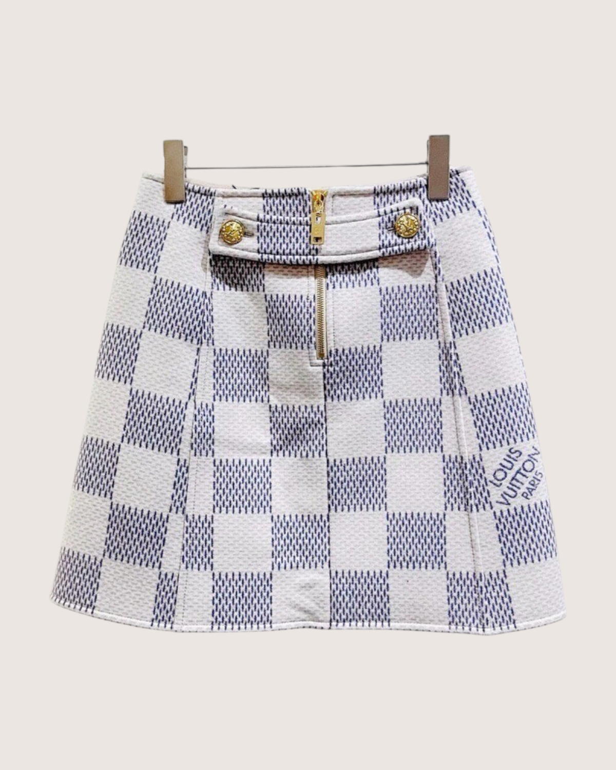 Louis Vuitton Cashmere Damier Check Mini Skirt White, Blue FR 32