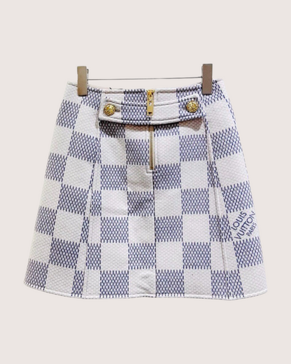 Louis Vuitton Cashmere Damier Check Mini Skirt White, Blue FR 32