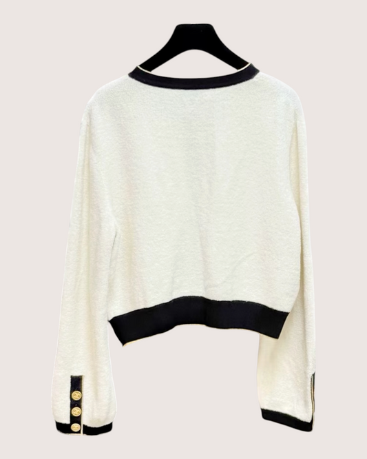 Chanel 19C Contrast-Trim Cardigan White, Black FR 36