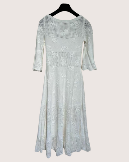 Chanel 24P Bow-Motif Openwork Mid-Length Dress White FR 34