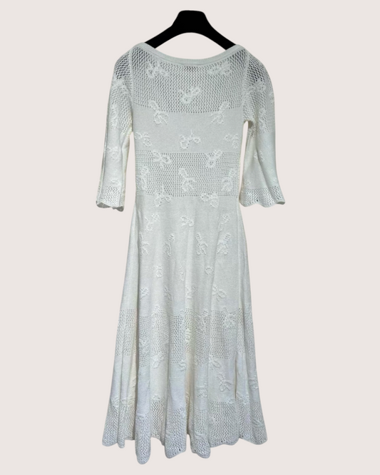 Chanel 24P Bow-Motif Openwork Mid-Length Dress White FR 34