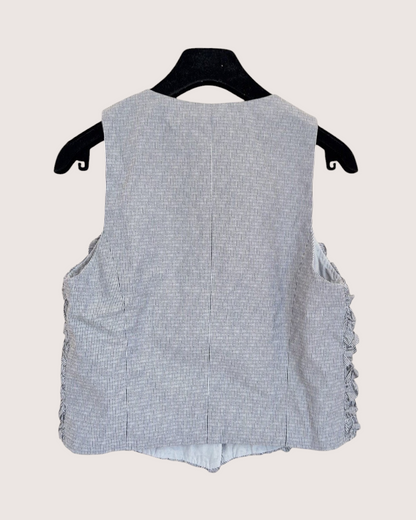 Chanel 24P Striped Ruffle Vest Grey, White FR 36