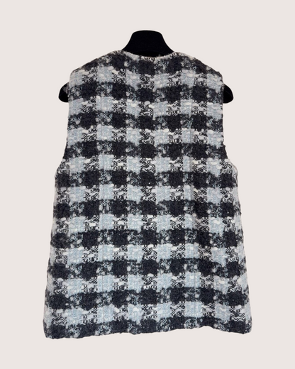 Chanel 25N Coco Neige Checked Tweed Vest Black, Blue, White FR 38