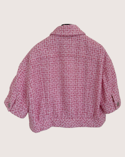 Chanel 23P Cropped Tweed Jacket Pink, White FR 38