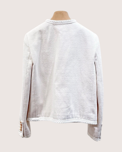 Celine Tweed Braided-Trim Jacket Beige/Ecru FR 36