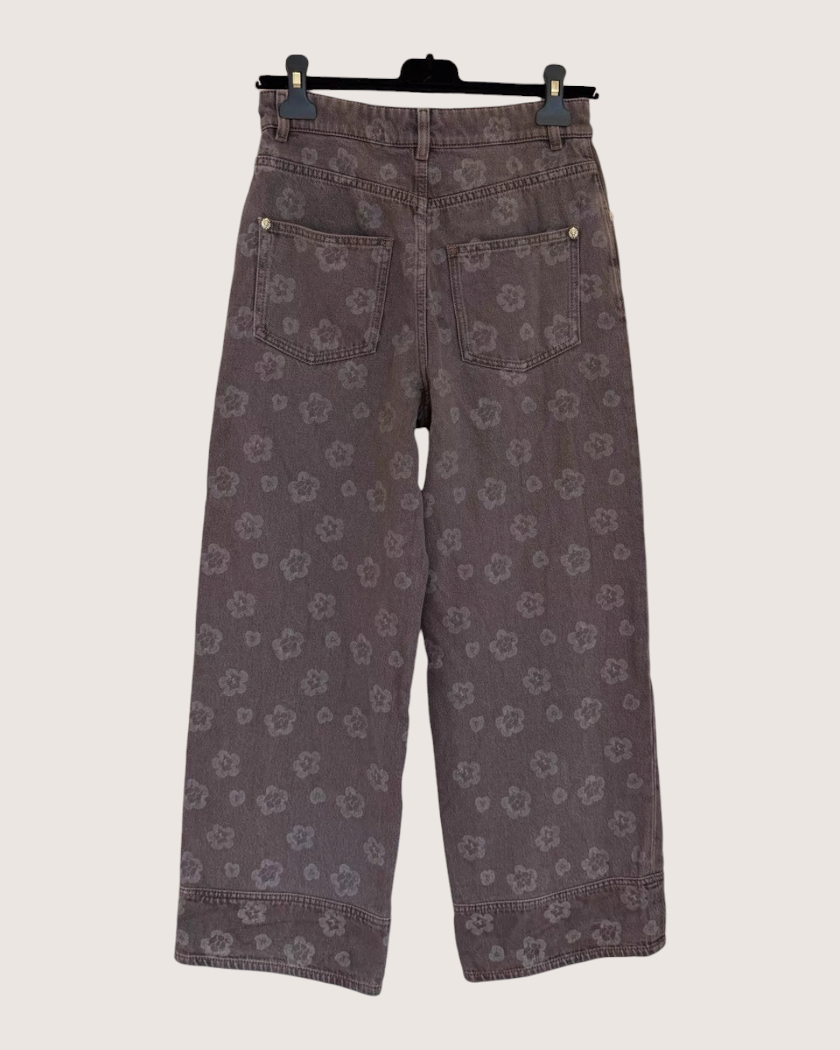 Chanel 25A Camellia Wide-Leg Denim Jeans