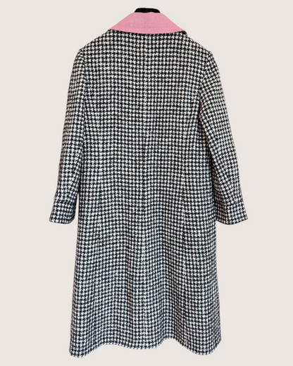 Chanel 24A Houndstooth Tweed Coat Black, White, Pink FR 36
