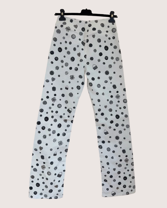 Chanel 25B Novelty-Print Straight-Leg Denim Jeans White, Black FR 38