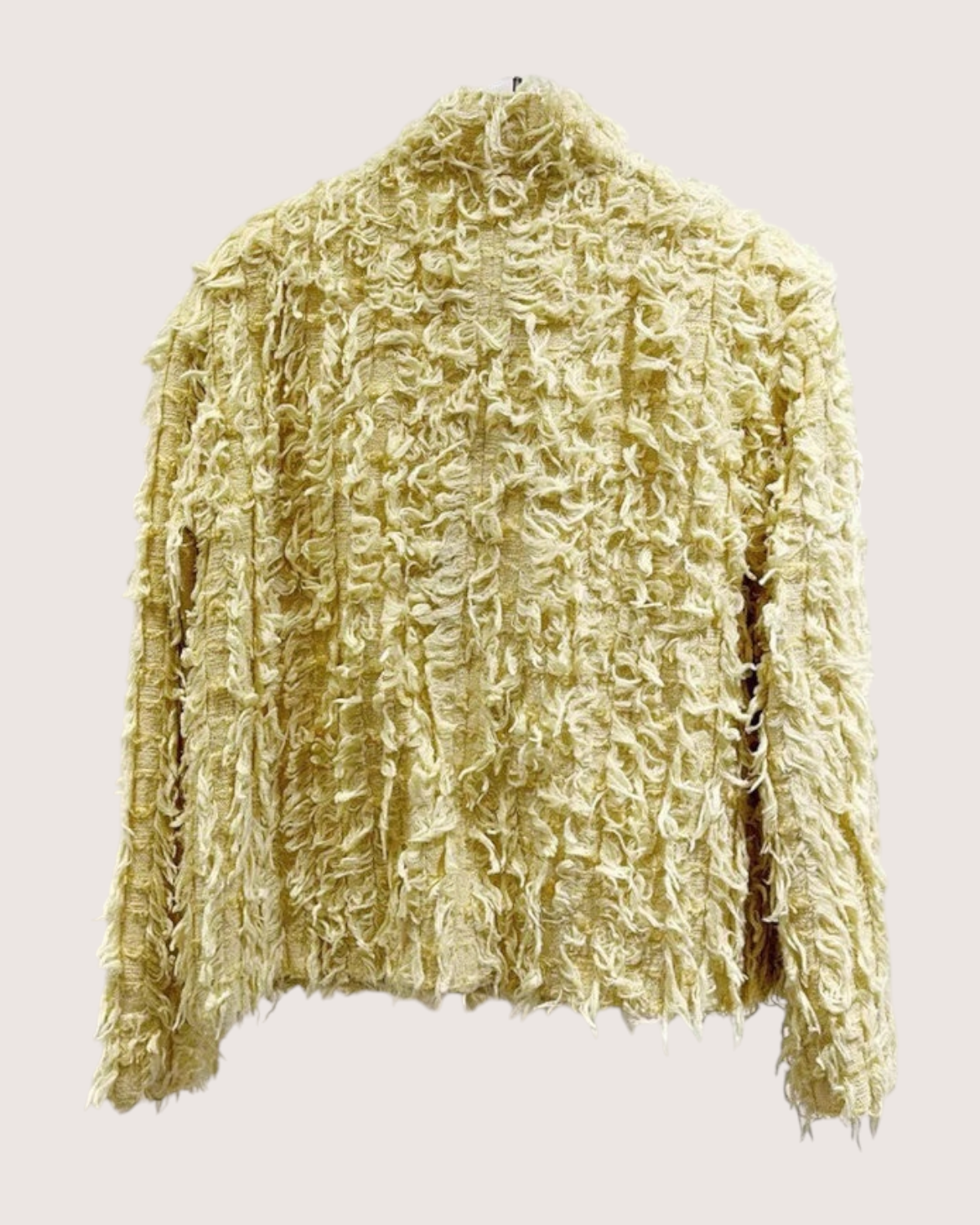 Chanel 21C Fringe Tweed Jacket Yellow FR 38