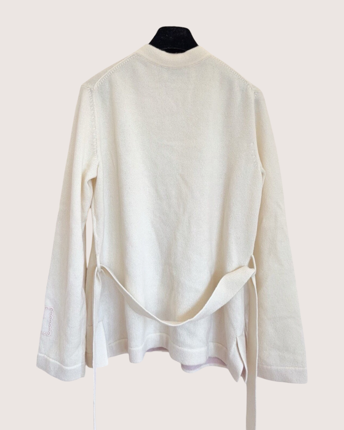 Chanel 25B Cashmere Belted Cardigan Beige/Ecru, Pink FR 36
