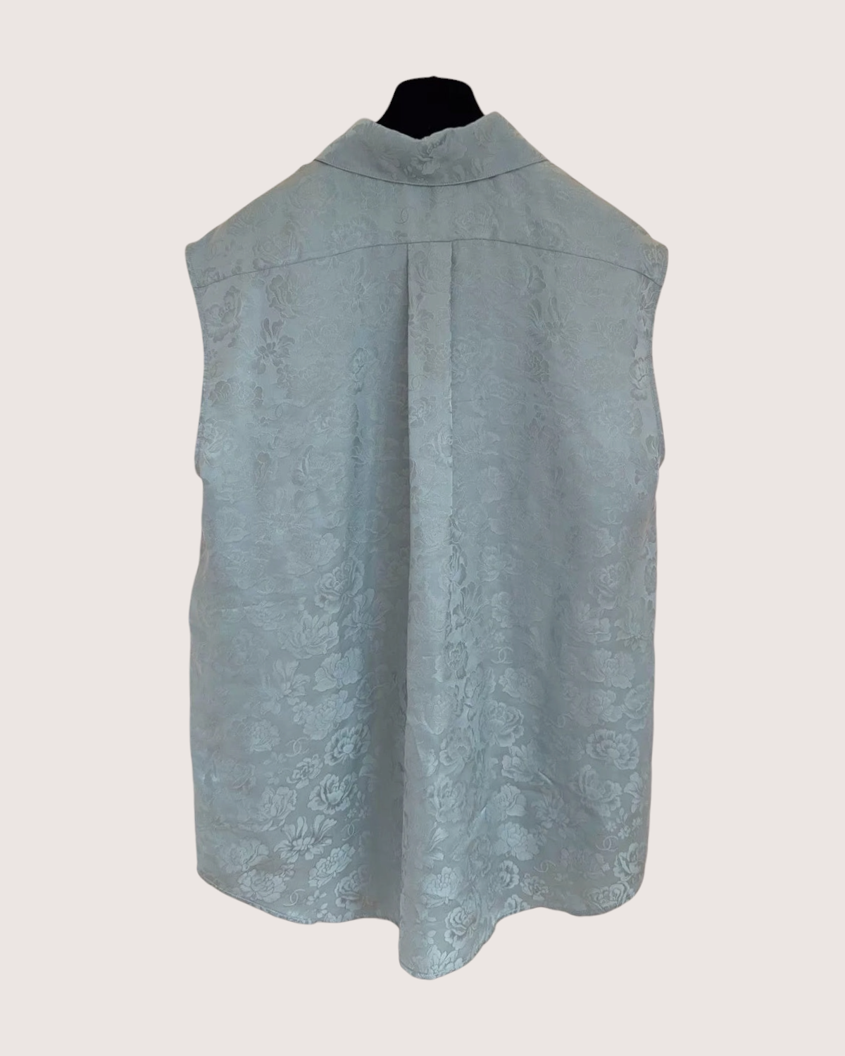 Chanel 25A Camellia Pattern Sleeveless Shirt Green, Blue FR 34