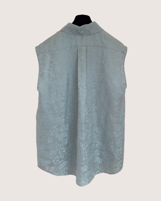 Chanel 25A Camellia Pattern Sleeveless Shirt - Green, Blue, view 2