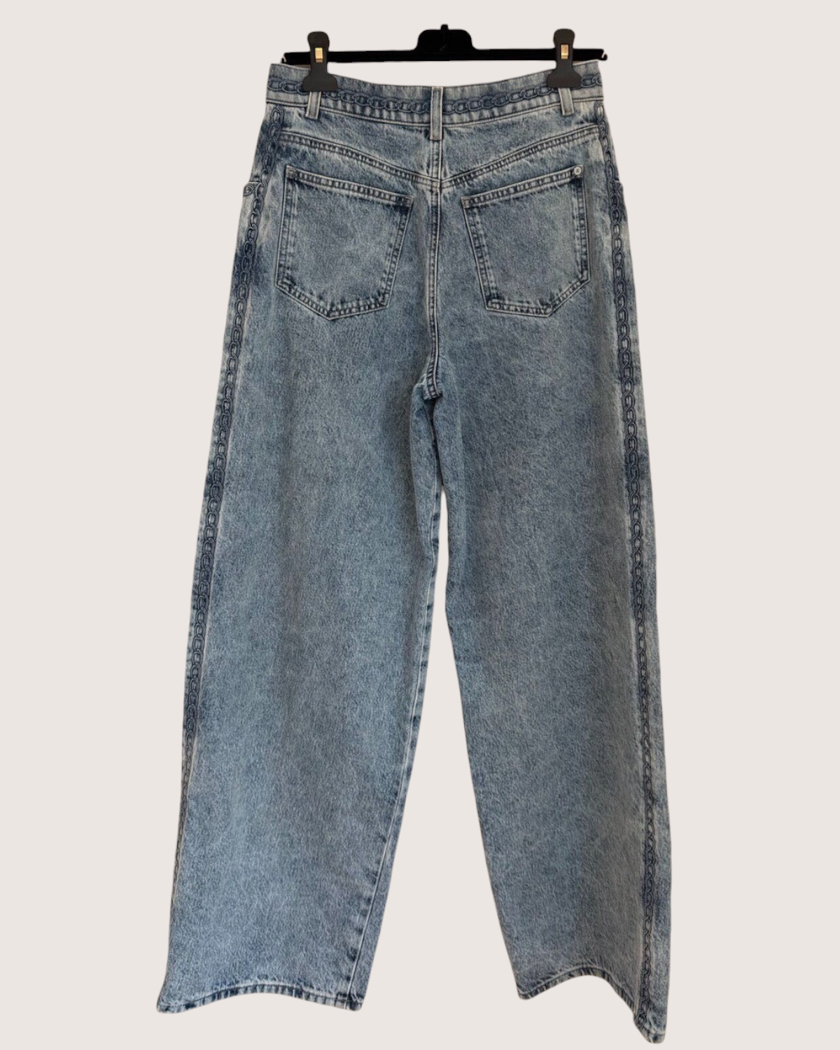 Chanel 26P Braided-Trim Wide-Leg Denim Jeans Blue FR 38