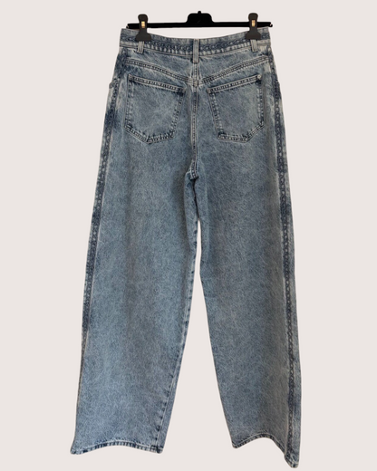 Chanel 26P Braided-Trim Wide-Leg Denim Jeans Blue FR 38