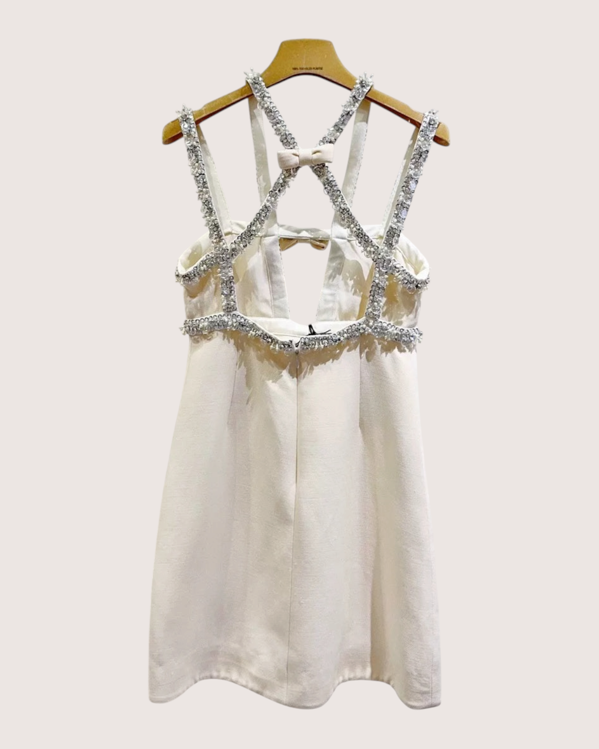 Miu Miu Tweed Crystal-Fringe Mini Dress Beige/Ecru, White FR 36