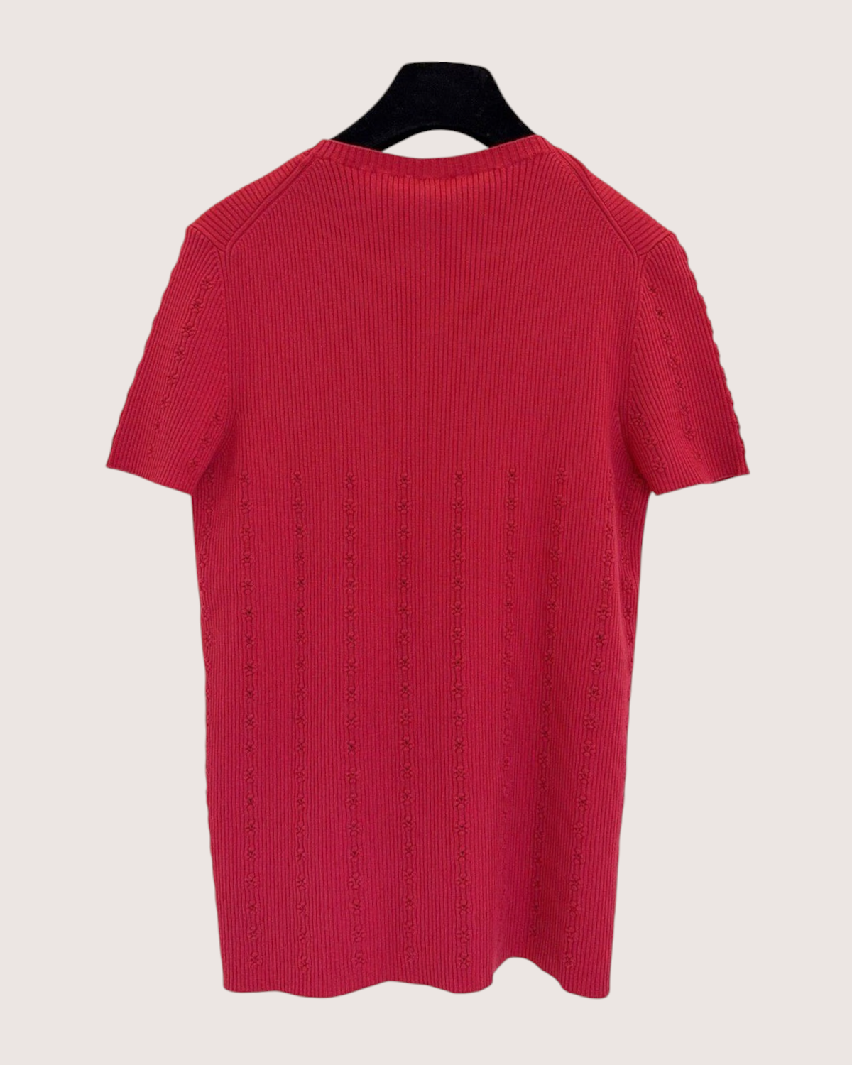 Chanel 21A CC Ribbed Short-Sleeve Top Red FR 42