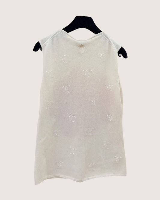 Chanel 24S Cashmere Floral Vest Beige/Ecru, Pink FR 36
