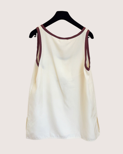 Chanel 26P Contrast-Trim Top Beige/Ecru, Burgundy FR 34