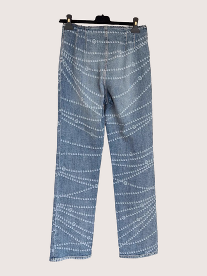 Chanel 25P Pearl Chain Print Washed Straight Denim Jeans