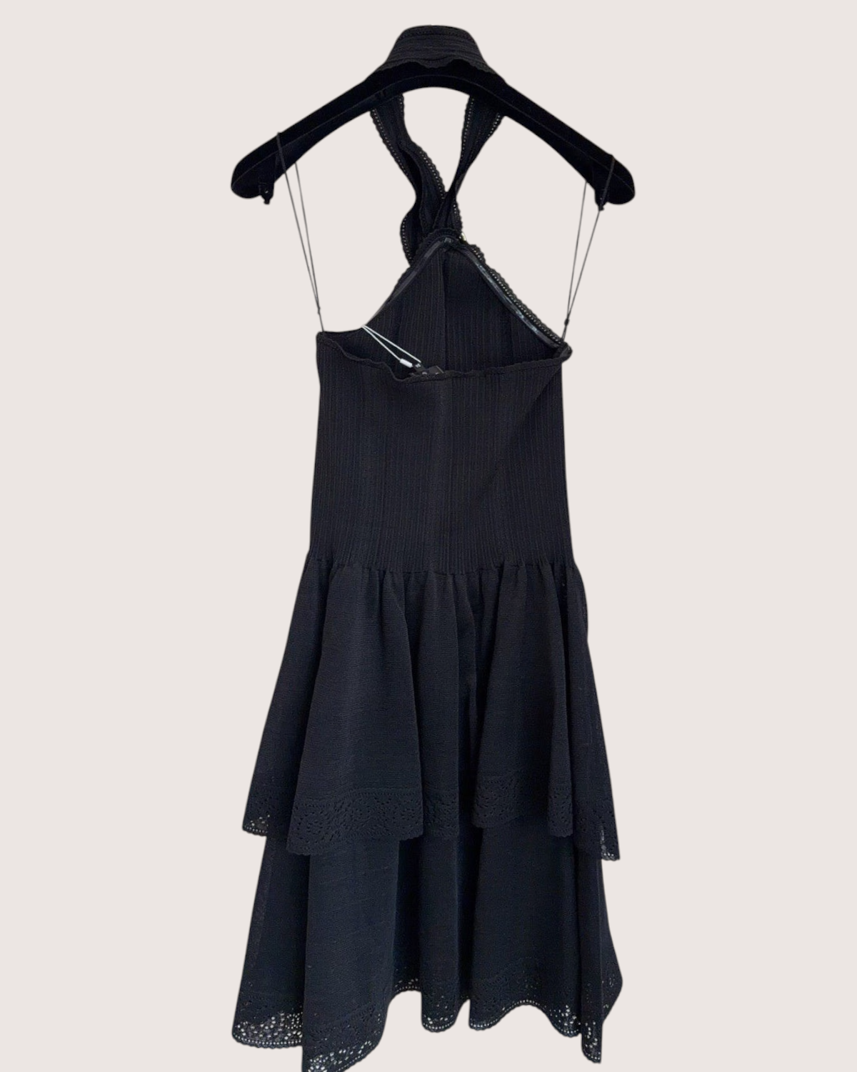 Chanel 26C Tiered Halter Mid-Length Dress Black FR 34