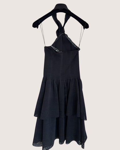 Chanel 26C Tiered Halter Mid-Length Dress Black FR 34