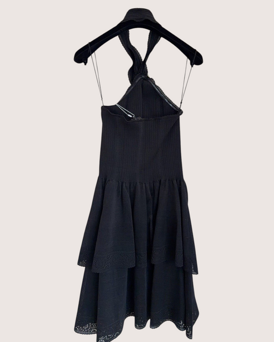 Chanel 26C Tiered Halter Mid-Length Dress Black FR 34
