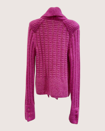 Chanel 09A Bouclé Tie-Front Cardigan Pink FR 36