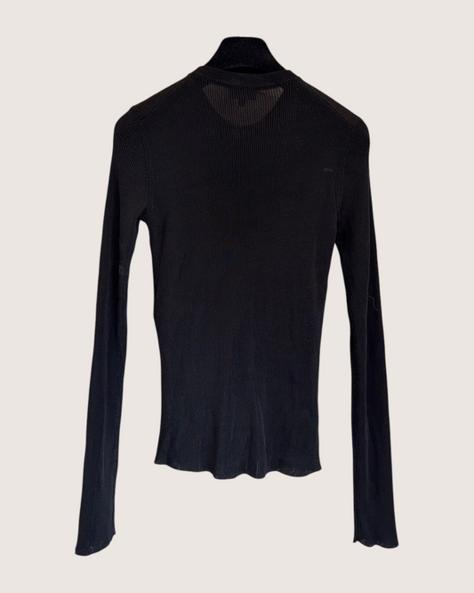 Chanel 26A CC Ribbed Cardigan Black FR 36