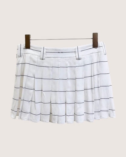 Miu Miu Striped Pleated Mini Skirt White, Navy IT 40