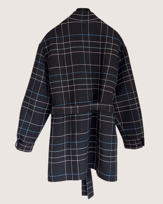 Chanel 24S Belted Tweed Coat Black, Pink, Blue, Multicolor FR 36