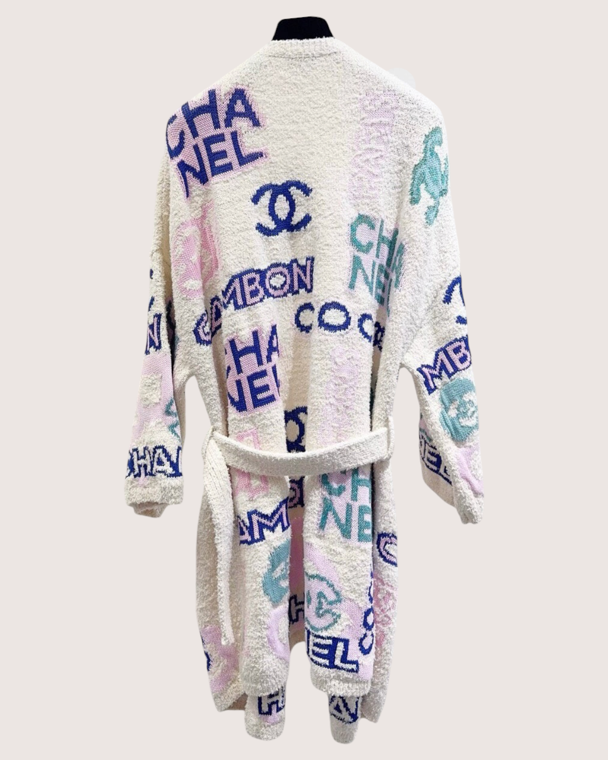 Chanel 23P Long Belted Logo Cardigan Beige/Ecru, Blue, Pink, Multicolor FR 38