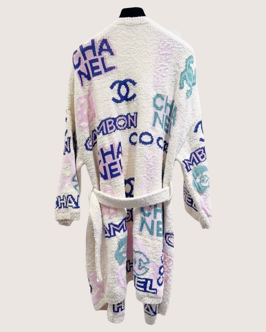Chanel 23P Long Belted Logo Cardigan Beige/Ecru, Blue, Pink, Multicolor FR 38