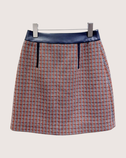 Hermès Plaid Tweed Mini Skirt - Navy, Orange, Multicolor, view 2