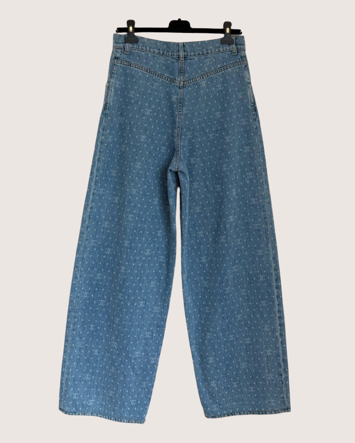 Chanel 23P CC Wide-Leg Denim Jeans Blue, White FR 36