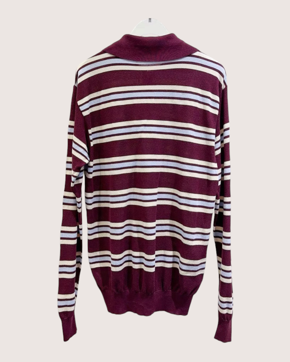 Miu Miu Striped Polo Sweater Burgundy, Beige/Ecru, Blue FR 36