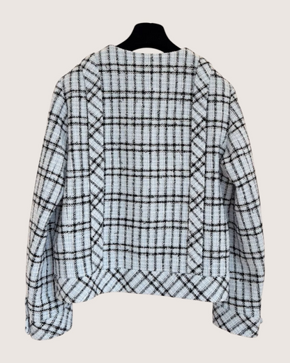 Chanel 25S Plaid Tweed Jacket Blue, Black, White FR 38