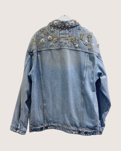 Miu Miu Crystal Denim Jacket Blue, Gold, Silver FR 40